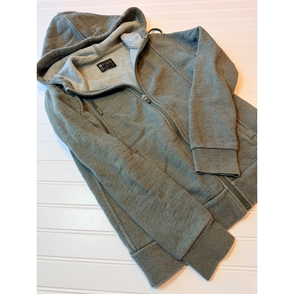 Figs Bellary Heather Olive Green Full Zip Hoodie Sweatshirt XS